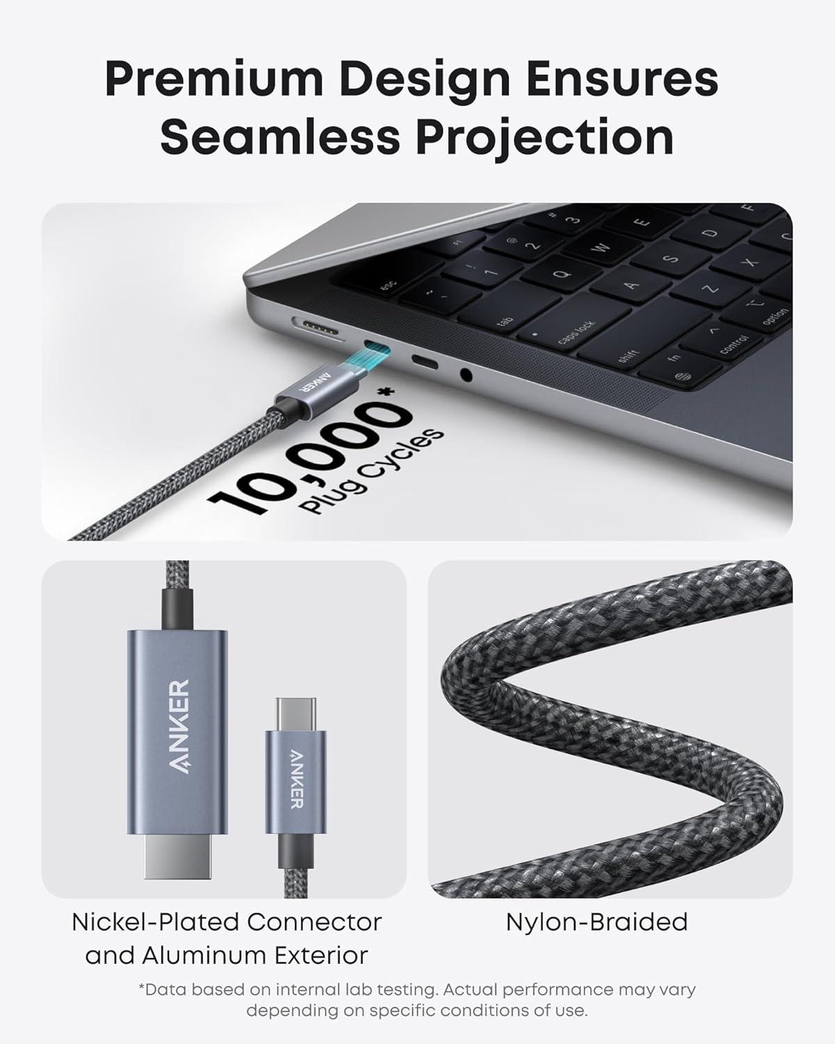 imageAnker HDMI Cable 4K60Hz UltraFast NylonBraided USB C to HDMI Cord with Advanced Shielding Thunderbolt 543 for MacBook iPad iPhone HD TV and More 6FTBlack6FT