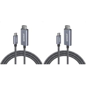 Anker HDMI Cable, 4K@60Hz Ultra-Fast Nylon-Braided USB C to HDMI Cord with Advanced Shielding, Thunderbolt 5/4/3, for MacBook, iPad, iPhone, HD TV, and More (6FT,Black)(6FT (Pack of 2))