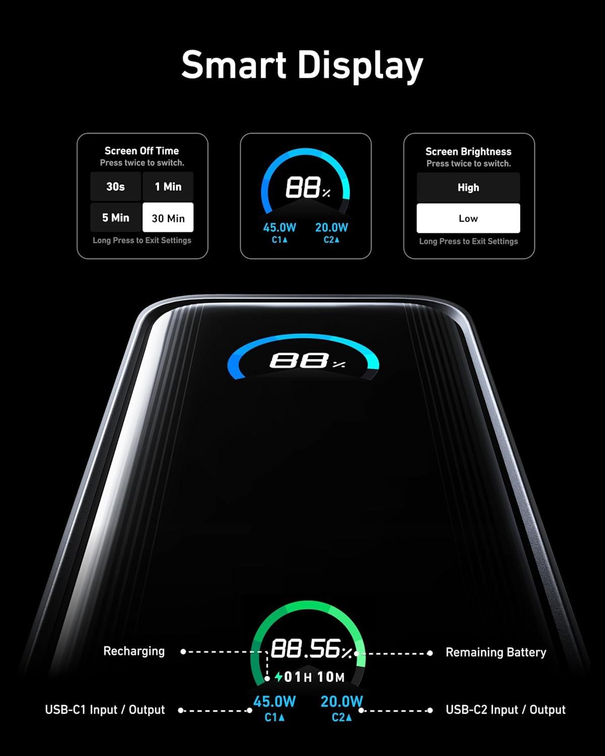 imageAnker Prime Power Bank 9600mAh Battery Pack with 65W Output Wall Charger Supports PD 30 and PPS 30W Fast Recharging Sleek Portable Charger for MacBook Pro iPhone 1716 Series Galaxy iPad