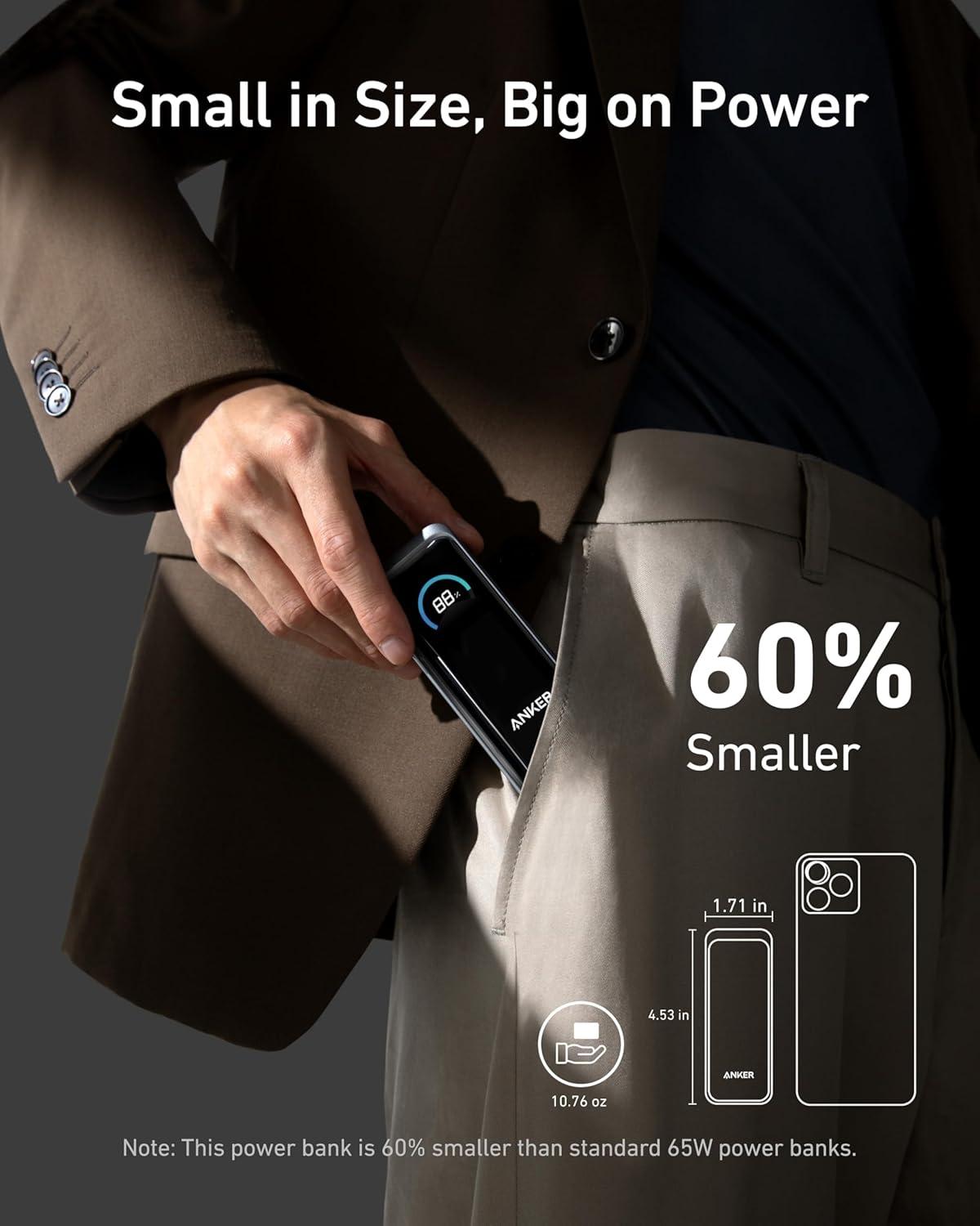 imageAnker Prime Power Bank 9600mAh Battery Pack with 65W Output Wall Charger Supports PD 30 and PPS 30W Fast Recharging Sleek Portable Charger for MacBook Pro iPhone 1716 Series Galaxy iPad