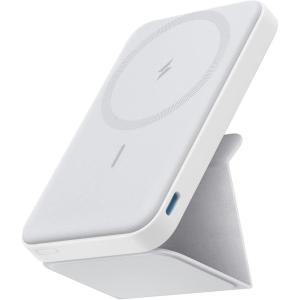 Anker 622 Magnetic Battery (MagGo), 5,000mAh Foldable Magnetic Wireless Portable Charger with Stand and USB-C Port (On The Side), Magsafe-Compatible for iPhone 16/15/14/13 Series(Dolomite White)