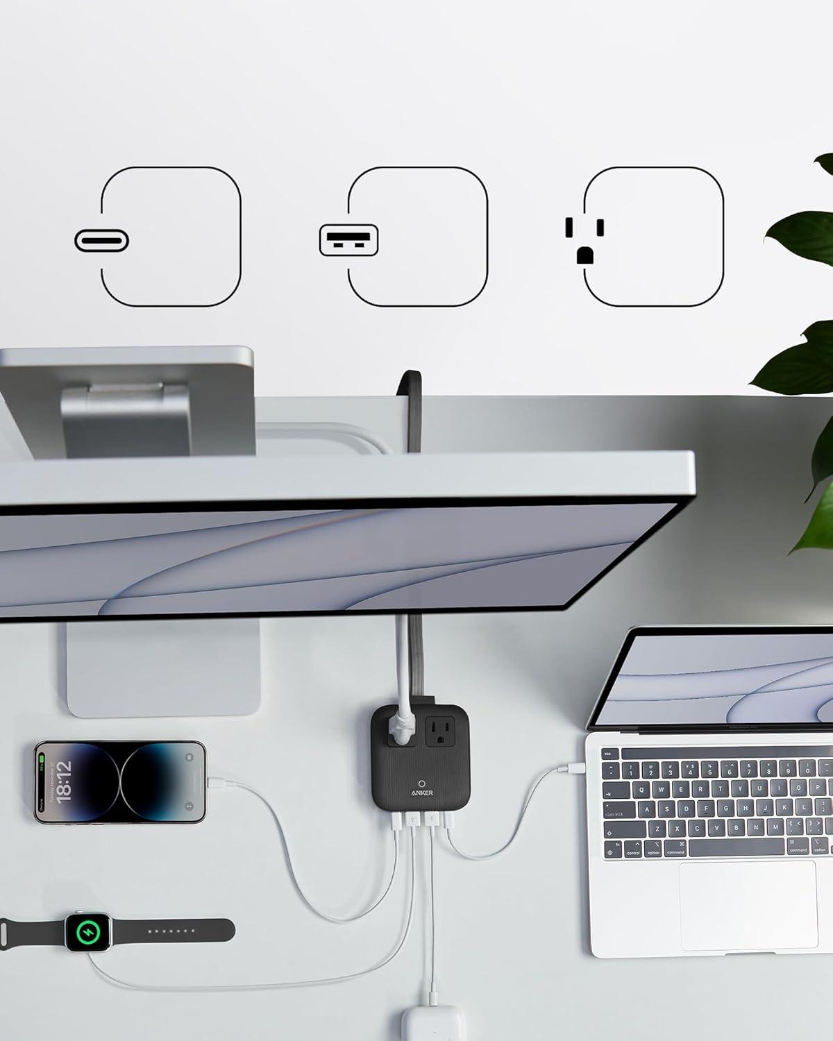 imageAnker Nano Charging Station67W Max 6in1 USBC Power Strip for iPhone 1615 and MacBook with Flat Plug and 5ft Thin Undetachable Extension Cord2 AC2 USBA2 USBC for HomeampOfficeBlack Stone