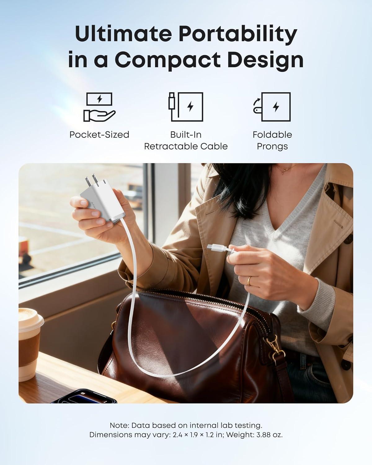 imageAnker Nano USB C Charger Block 35W Max 2Port Compact Charger with Durable Builtin Anker InstaCord Retractable Cable with iPhone 171615 Series iPad and MoreBlackNonBatteryWhite