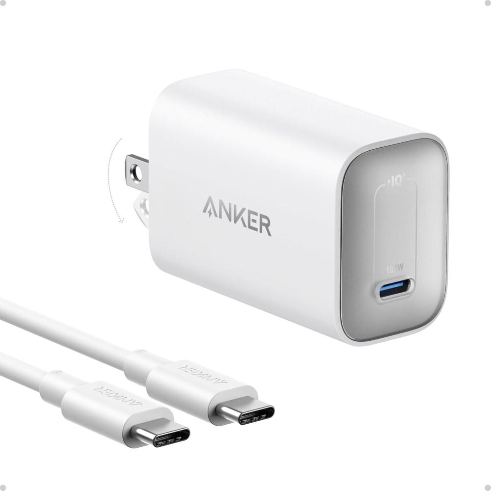 imageAnker Nano Charger 100W Foldable Type C Charger for iPhone 17 Series and All USB C Devices 6FT USBC Cable Included Compatible with MagSafeWhite