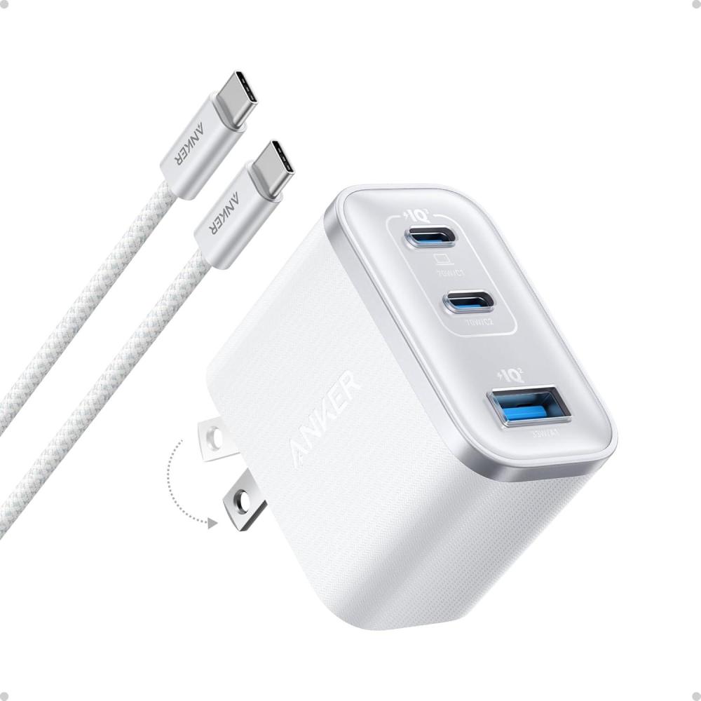 imageAnker Nano Charger UltraFast 70W Output 3Port USB C Charger Block Fast Charging Compact and Stylish for iPhone 1716 Series MacBook iPad Pixel Galaxy and MoreBlack Cable IncludedWhite