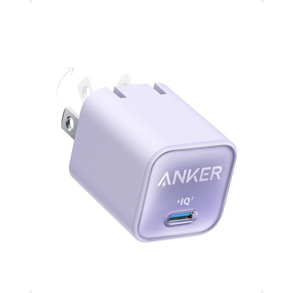imageAnker Nano USB C Charger Block 30W PIQ 30 Foldable iPhone Charger Fast Charging for iPhone 1716 Series Galaxy iPad Compatible with MagSafeLilac Purple