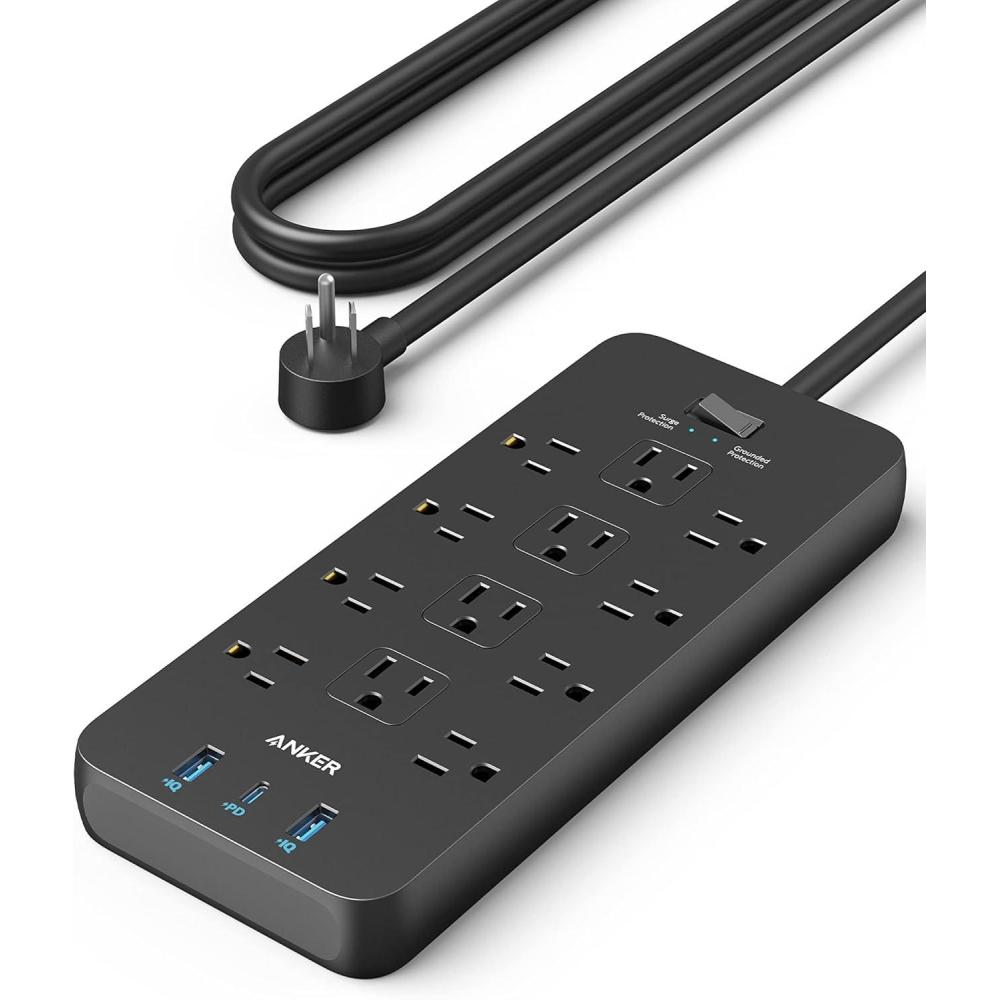 imageAnker Power Strip Surge Protector 2100J 12 Outlets with 2 USB A and 1 USB C Port for Multiple Devices 5ft Extension Cord 20W Power Delivery Charging for Home Office Dorm Essential TUV ListedBlack