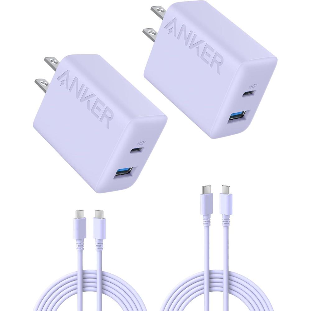 imageAnker iPhone 1716 Charger 2Pack 20W Fast USB C Charger Block for iPhone 1616 Pro Max15 SeriesiPad Pro and More Black 2 Pack amp 2 Cablepurple