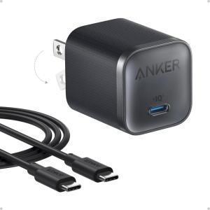Anker Nano Charger, 45W Fast Charging, Compact and Foldable Plug USB C Charger Block for iPhone 17 Series, MacBook, Pixel 9, iPad, Samsung Galaxy S25 Ultra / S24 Series (6 ft Cable Included)(Black)
