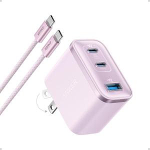 Anker Nano Charger, Ultra-Fast 70W Output 3-Port USB C Charger Block, Fast Charging, Compact and Stylish, for iPhone 17/16 Series, MacBook, iPad, Pixel, Galaxy, and More(Black, Cable Included)(Pink)