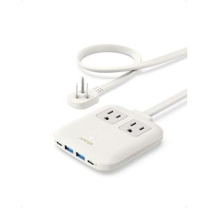 Anker Nano Charging Station(67W Max), 6-in-1 USB-C Power Strip for iPhone 16/15 and MacBook, with Flat Plug and 5ft Thin Undetachable Extension Cord,2 AC,2 USB-A,2 USB-C, for Home&Office(Shell White)