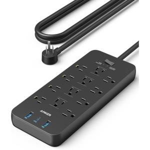 Anker Power Strip Surge Protector (2100J), 12 Outlets with 2 USB A and 1 USB C Port for Multiple Devices, 5ft Extension Cord, 20W Power Delivery Charging for Home, Office, Dorm Essential, TUV Listed(Black)