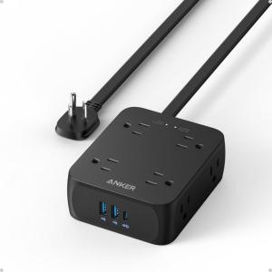 Anker Power Strip with 2000J Surge Protector, Flat Plug Extension Cord with Multiple Outlets, 8 AC, 2 USB A & 1 USB C Port for 20W, 5ft Outlet Extender, Dorm Room Essentials, Home Office, TUV Listed(Black)