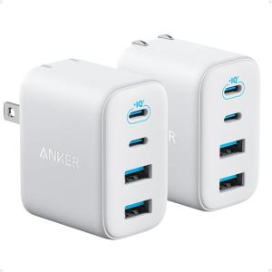 Anker Zolo USB C Charger Block, 2-Pack 4-Port Wall Adapter with 50W Max Output, 2 USB-C and 2 USB-A, Compact and Stable Design, for iPhone 17/16 Series, MacBook, iPad, Pixel, Galaxy, and More (Black)(White)