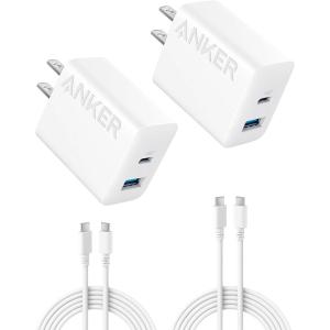 Anker iPhone 17/16 Charger, 2-Pack 20W Fast USB C Charger Block, for iPhone 16/16 Pro Max/15 Series/iPad Pro and More (Black, 2 Pack & 2 Cable)(White)