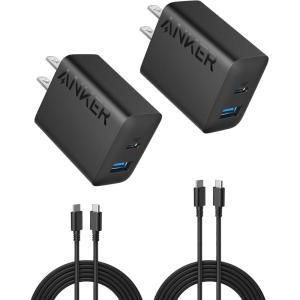 Anker iPhone 17/16 Charger, 2-Pack 20W Fast USB C Charger Block, for iPhone 16/16 Pro Max/15 Series/iPad Pro and More (Black, 2 Pack & 2 Cable)(black)
