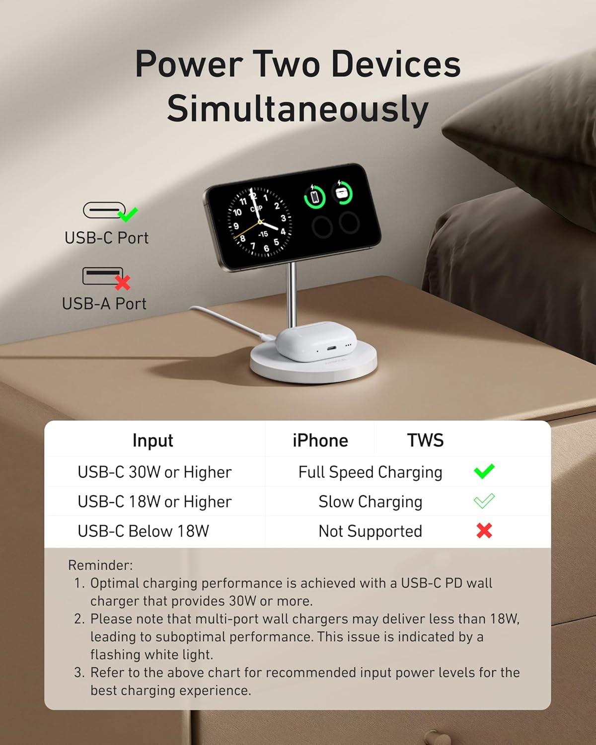 imageAnker MagSafe Compatible MagGo Charger Stand iPhone 17 Wireless Charger 2in1 Charging Station Qi2 Certified 15W Fast Charging for iPhone 171615141312 AirPods Pro Black No AdapterWhite