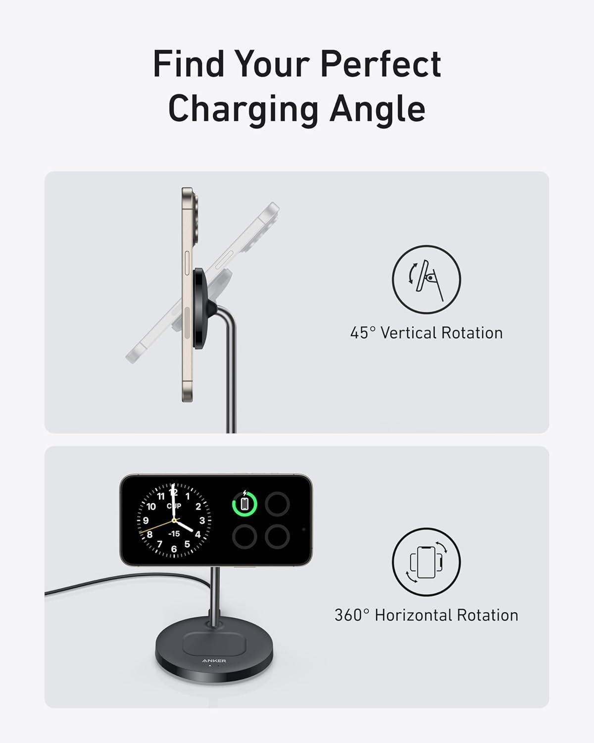 imageAnker MagSafe Compatible MagGo Charger Stand iPhone 17 Wireless Charger 2in1 Charging Station Qi2 Certified 15W Fast Charging for iPhone 171615141312 AirPods Pro Black No AdapterBlack