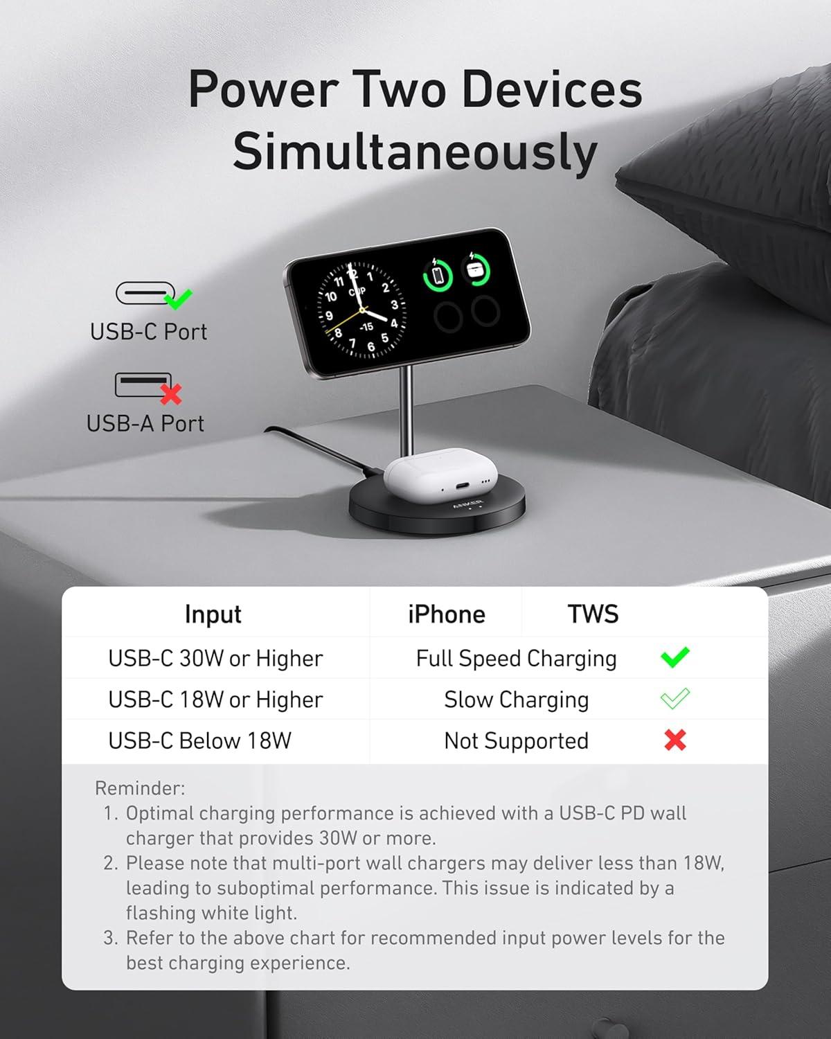 imageAnker MagSafe Compatible MagGo Charger Stand iPhone 17 Wireless Charger 2in1 Charging Station Qi2 Certified 15W Fast Charging for iPhone 171615141312 AirPods Pro Black No AdapterBlack