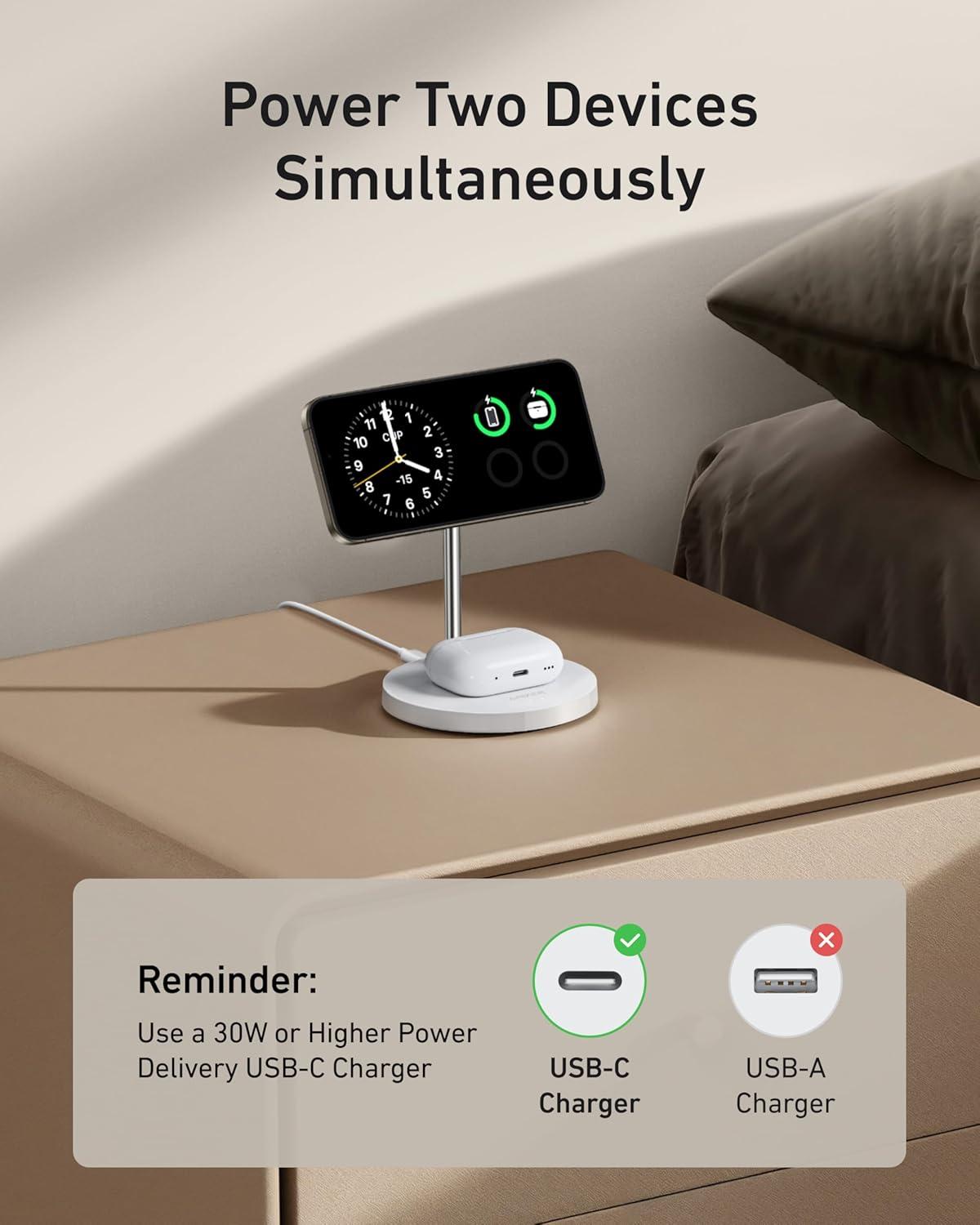imageAnker MagSafe Compatible MagGo Charger Stand iPhone 17 Wireless Charger 2in1 Charging Station Qi2 Certified 15W Fast Charging for iPhone 171615141312 AirPods Pro Black No AdapterWhite