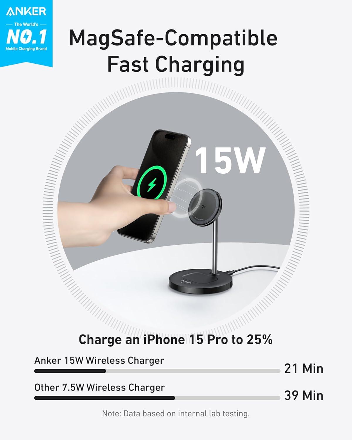 imageAnker MagSafe Compatible MagGo Charger Stand iPhone 17 Wireless Charger 2in1 Charging Station Qi2 Certified 15W Fast Charging for iPhone 171615141312 AirPods Pro Black No AdapterBlack