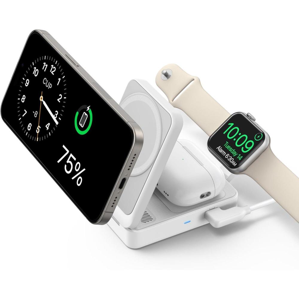 imageAnker MagGo 3 in 1 iPhone 17 Charging Station MagSafeCompatible Wireless Charger Stand Qi2 Certified 15W Foldable Charger for iPhone 171615141312 AirPods Apple Watch UltraAdapter IncludedWhite