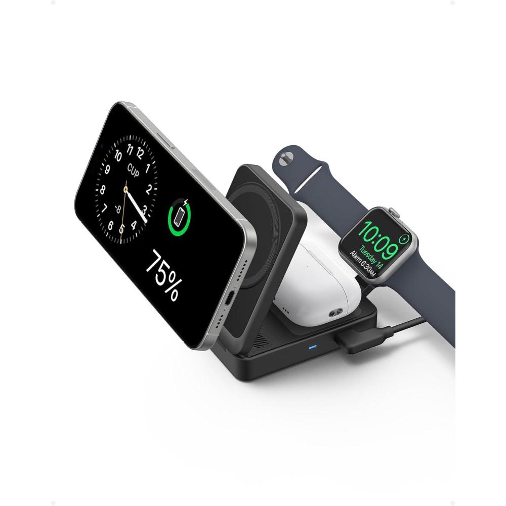 imageAnker MagGo 3 in 1 iPhone 17 Charging Station MagSafeCompatible Wireless Charger Stand Qi2 Certified 15W Foldable Charger for iPhone 171615141312 AirPods Apple Watch UltraAdapter IncludedBlack