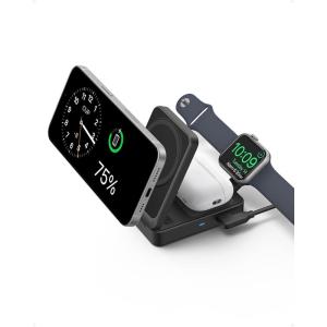 Anker MagGo 3 in 1 iPhone 17 Charging Station, MagSafe-Compatible Wireless Charger Stand, Qi2 Certified 15W Foldable Charger for iPhone 17/16/15/14/13/12, AirPods, Apple Watch Ultra(Adapter Included)(Black)