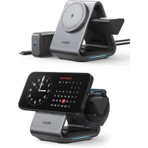 Anker MagSafe Charger Stand, 737 MagGo Charger, 3-in-1 Charging Stand with MFi-Certified 15W Max Fast Charging, iPhone 15/14/13/12 Series, Apple Watch S8/7/6, AirPods, 30W USB-C Adapter Included