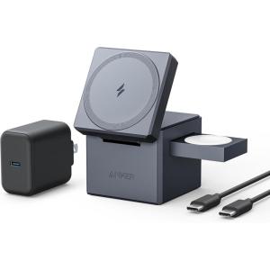 Anker MagSafe Charger Stand, iPhone 16 Wireless Charger, 3-in-1 Cube with MagSafe, 15W Foldable Fast Charging Stand, For iPhone 16/15/14/13, Apple Watch 1-8/Ultra, AirPods (30W USB-C Charger Included)(Y1811)