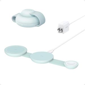 Anker MagSafe Compatible MagGo UFO 3-in-1 Charger, iPhone 17 Wireless Charging Station, 15W Qi2 Certified, Foldable Travel Charging Pad, for iPhone 17/16/15/14, AirPods, Apple Watch (Not a Power Bank)(Teal Oasis)