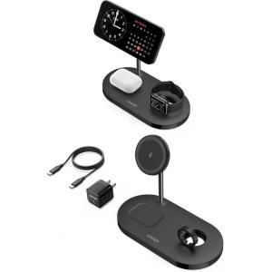 Anker Wireless Charging Station, iPhone 16 Charger, 533 Magnetic 3-in-1 Wireless Charging Stand, 5 ft USB-C Cable, for iPhone 16/15/14/13, AirPods 3/2/Pro, Apple Watch 1-6 (Watch Cable Not Included)