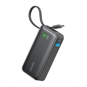 Anker Nano Power Bank, 10,000mAh Portable Charger with Built-in USB-C Cable, 30W Recharging, 30W Max Output with USB-C&A, for iPhone 16/15 Series, MacBook, Galaxy, AirPods, and More(with cable（Pure Black ）)