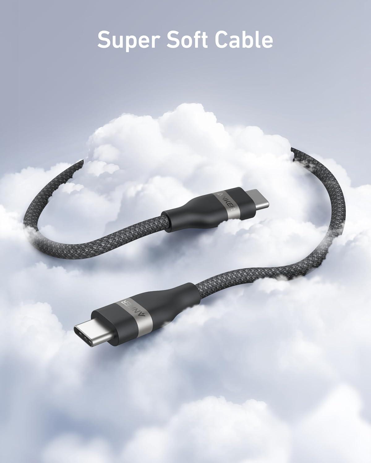 imageAnker Nano USB C Cable 240W Flexible MultiColor Braided Cord Fast Charging Type C Charger for iPhone 17 Series MacBook Pro and More White 6ftBlack