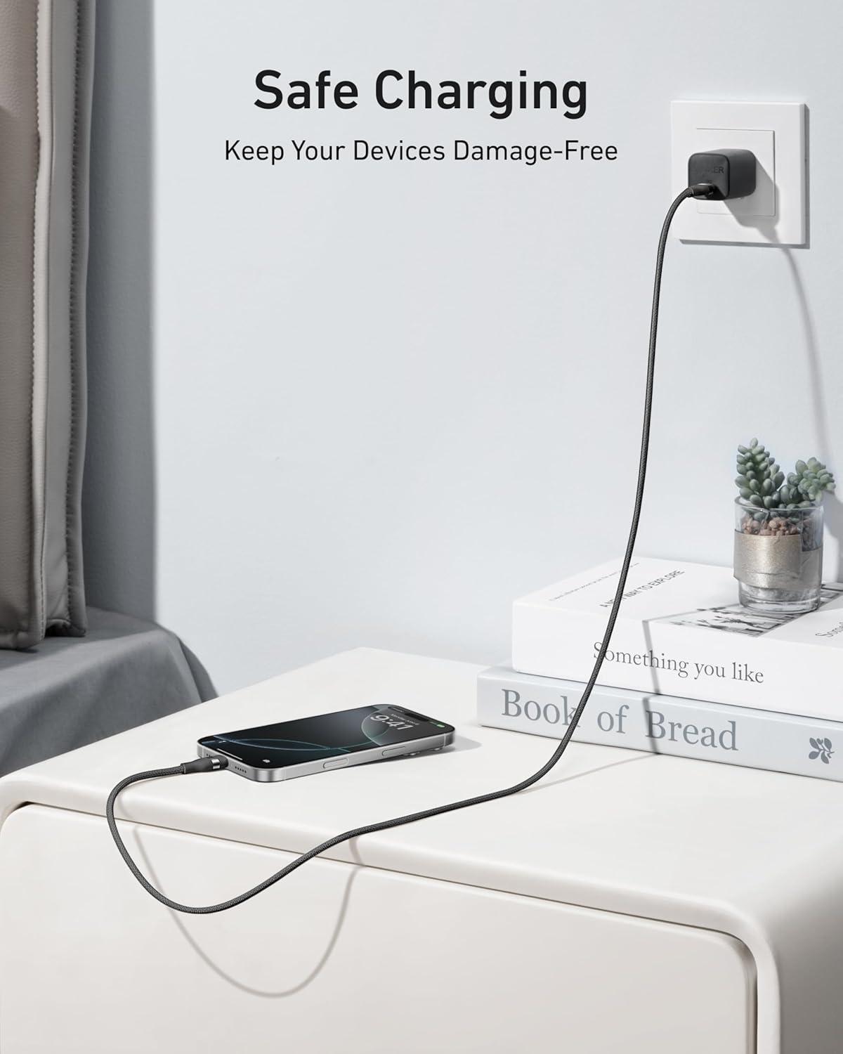 imageAnker Nano USB C Cable 240W Flexible MultiColor Braided Cord Fast Charging Type C Charger for iPhone 17 Series MacBook Pro and More White 6ftBlack