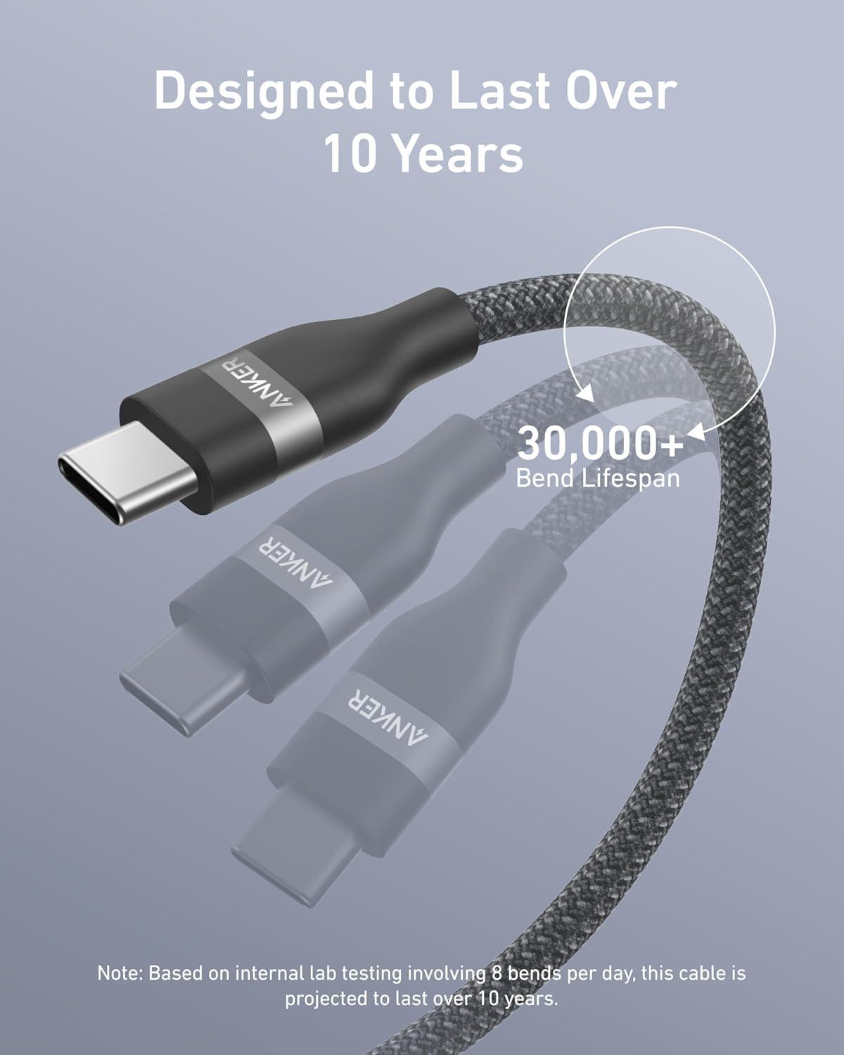 imageAnker Nano USB C Cable 240W Flexible MultiColor Braided Cord Fast Charging Type C Charger for iPhone 17 Series MacBook Pro and More White 6ftBlack