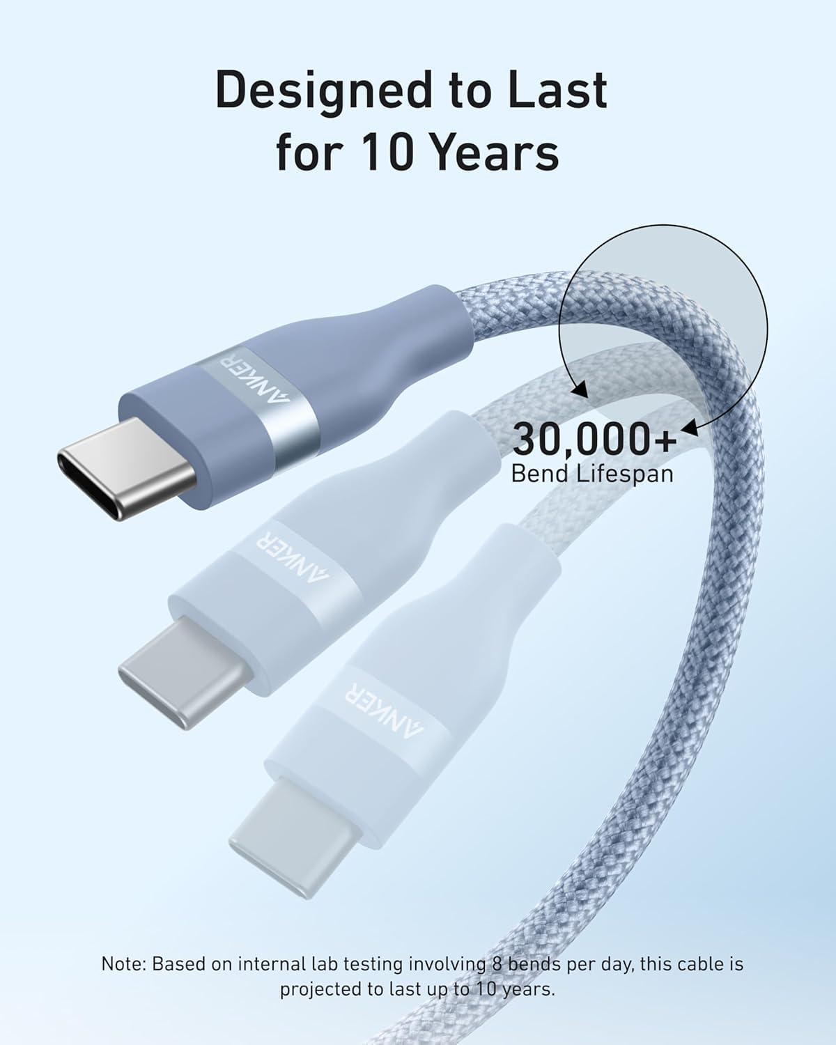 imageAnker Nano USB C Cable 240W Flexible MultiColor Braided Cord Fast Charging Type C Charger for iPhone 17 Series MacBook Pro and More White 6ftBlue