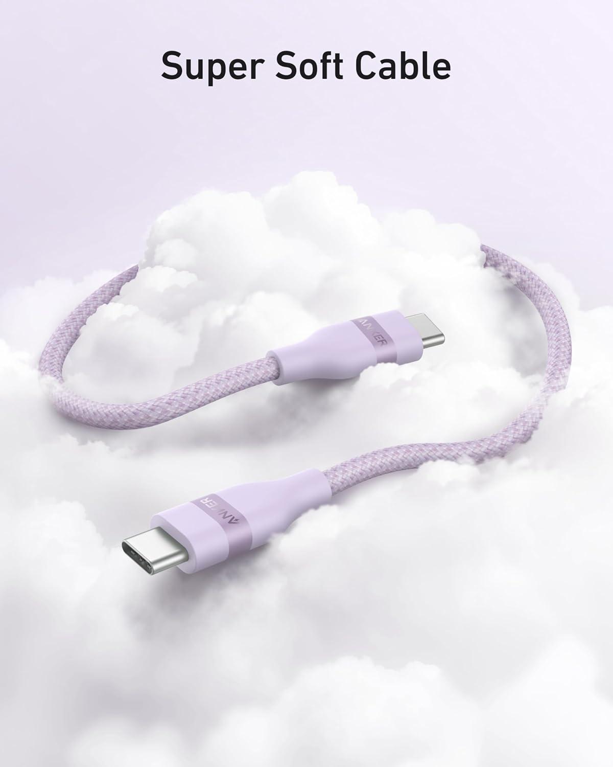 imageAnker Nano USB C Cable 240W Flexible MultiColor Braided Cord Fast Charging Type C Charger for iPhone 17 Series MacBook Pro and More White 6ftPurple