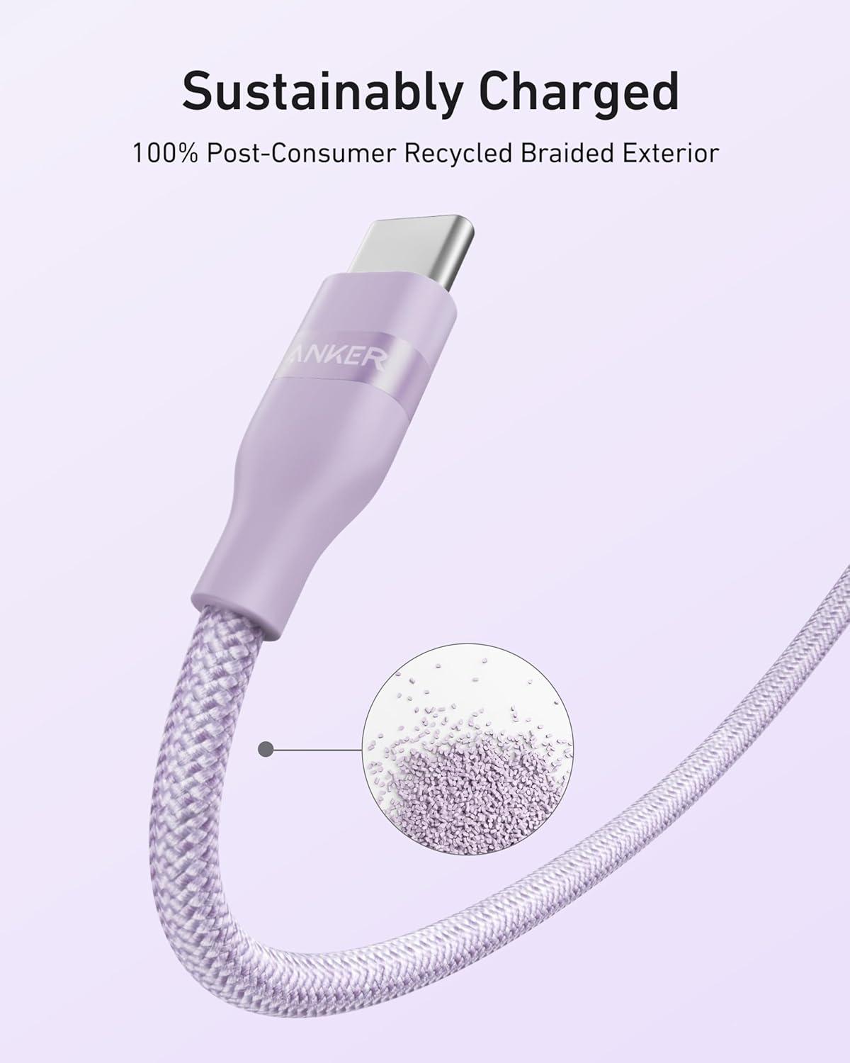 imageAnker Nano USB C Cable 240W Flexible MultiColor Braided Cord Fast Charging Type C Charger for iPhone 17 Series MacBook Pro and More White 6ftPurple