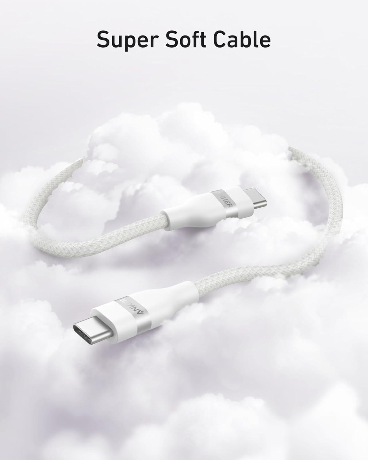 imageAnker Nano USB C Cable 240W Flexible MultiColor Braided Cord Fast Charging Type C Charger for iPhone 17 Series MacBook Pro and More White 6ftWhite
