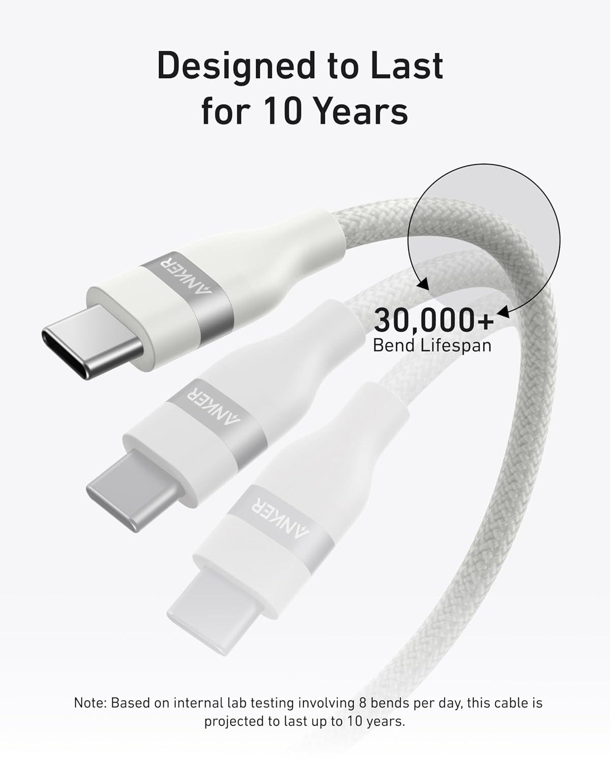 imageAnker Nano USB C Cable 240W Flexible MultiColor Braided Cord Fast Charging Type C Charger for iPhone 17 Series MacBook Pro and More White 6ftWhite