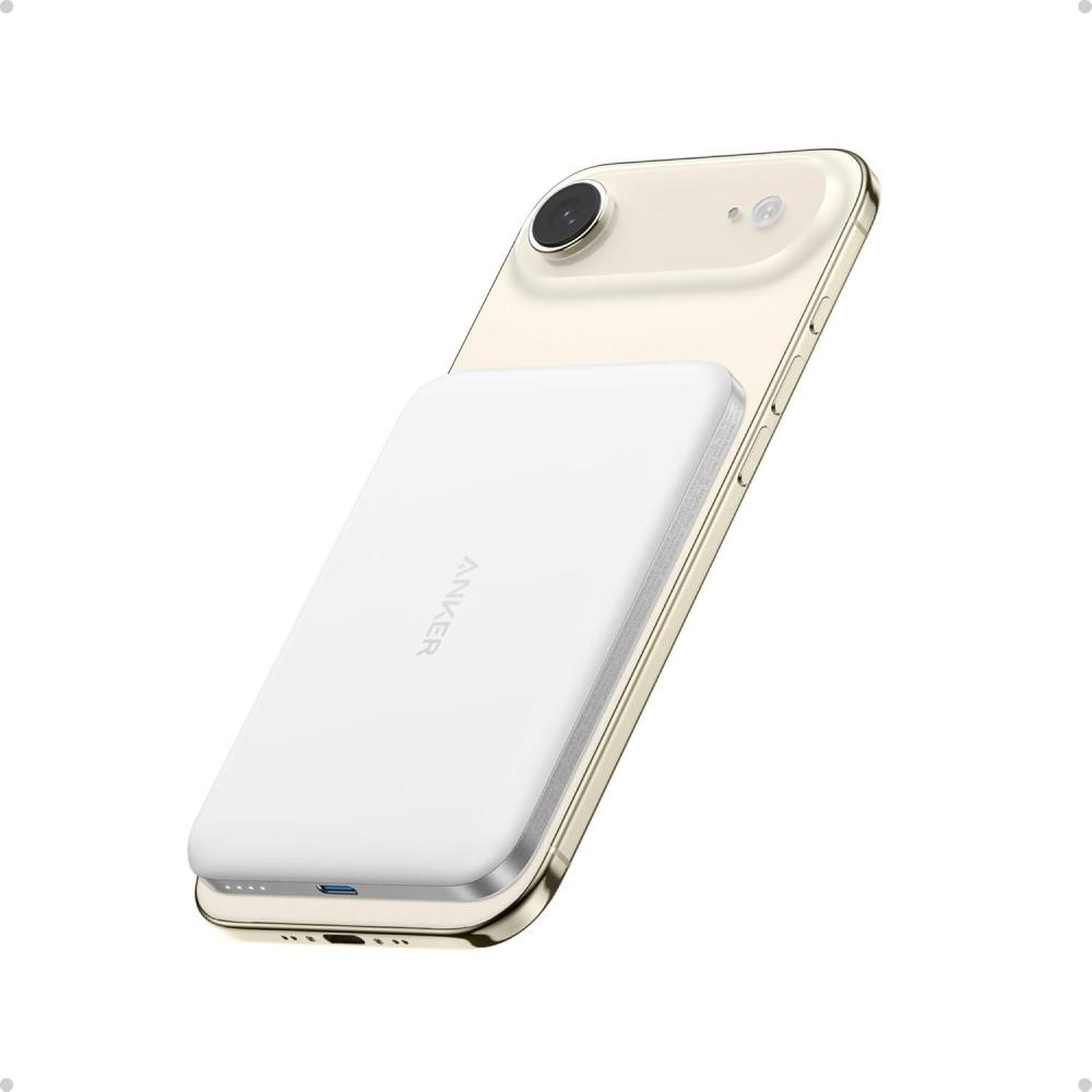 imageAnker Nano Power Bank UltraSlim 5000mAh Magnetic Wireless Charging Battery Qi2 Certified 15W Max MagSafeCompatible Portable Charger Ergonomic Design for iPhone Air1716 SeriesWhite