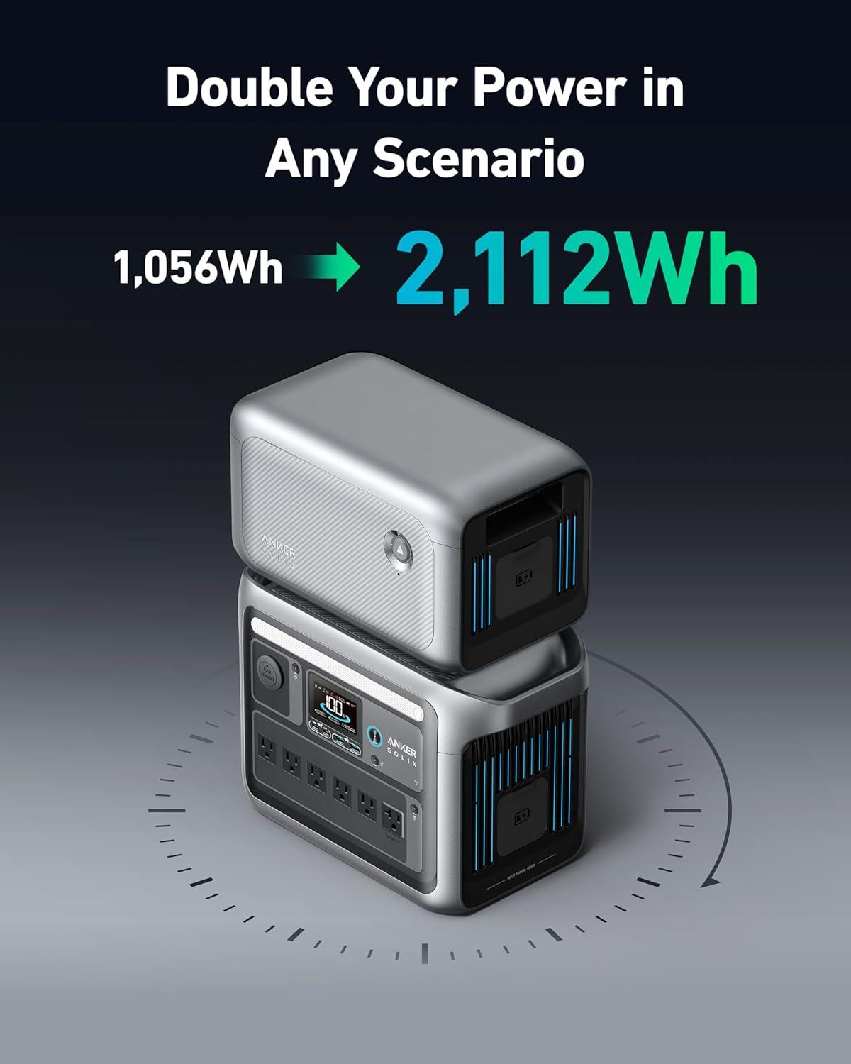 imageAnker SOLIX C1000 Portable Power Station with 200W Solar Panel 1800W Solar Generator 1056wh LFP LiFePO4 Battery 6 AC Outlets Up to 2400W for Home Power Outages and Outdoor CampingAlternator ChargerSOLIX C1000
