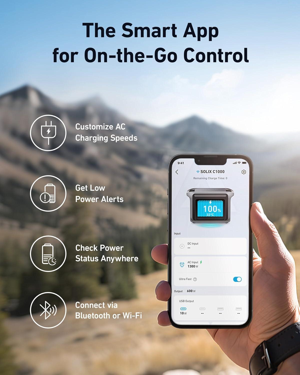 imageAnker SOLIX C1000 Portable Power Station with 200W Solar Panel 1800W Solar Generator 1056wh LFP LiFePO4 Battery 6 AC Outlets Up to 2400W for Home Power Outages and Outdoor CampingAlternator ChargerSOLIX C1000