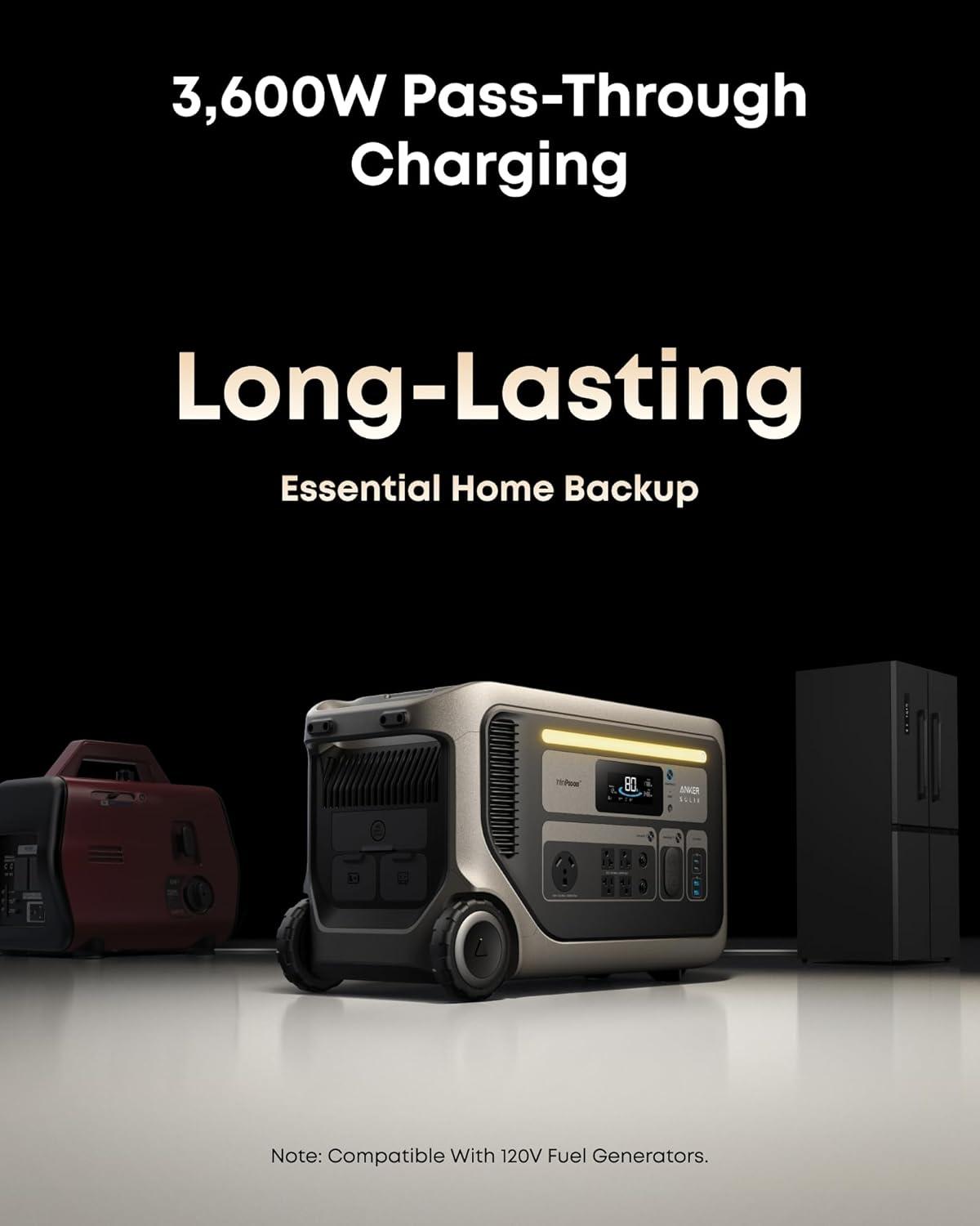 imageAnker SOLIX F3000 Portable Power Station with Double Voltage Hub 3072Wh 6000W Recharging Solar Generators for Home Use Expandable to 24kWh For Outages Camping RVs EmergenciesAnker SOLIX F3000