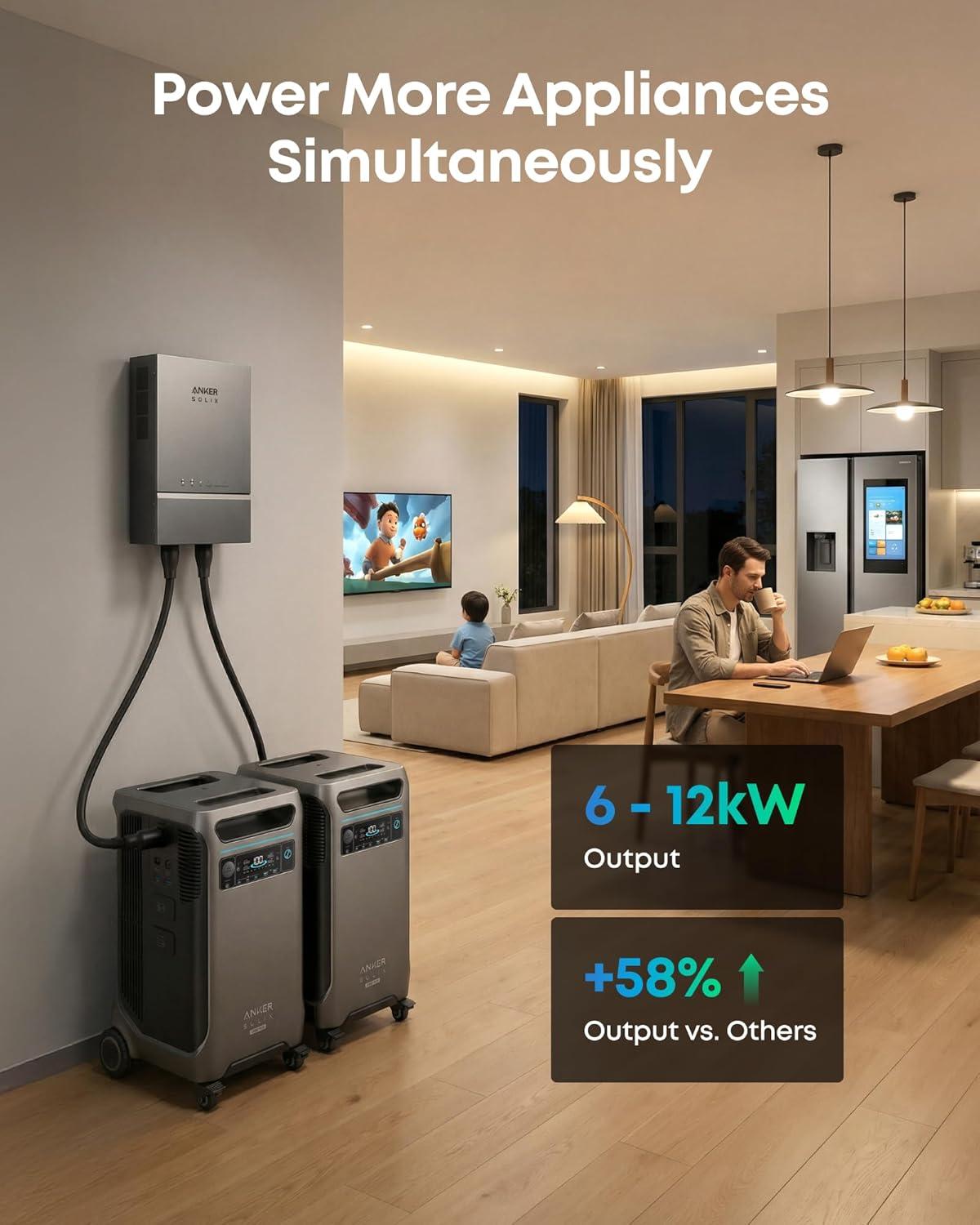 imageAnker SOLIX F3800 Plus Portable Power Station with Double Power Hub and 2x400W Solar Panels 768kWh 12000W AC Output Generators for Home Use Works with Generator For Power Outage and EmergenciesAnker SOLIX F3800 Plus