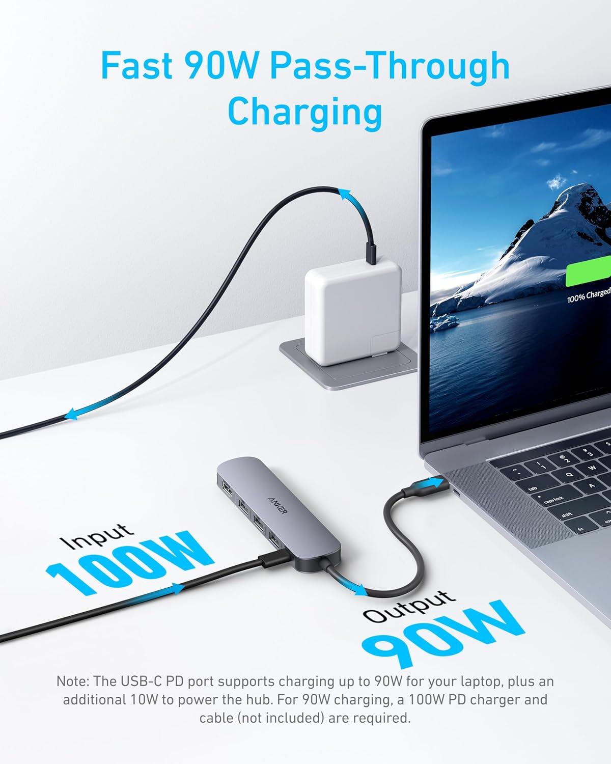 imageAnker USB C Hub 5in1 USB Hub for Laptops 4K HDMI Multiport Adapter with 90W Max Power Delivery USBC amp USBA Data Ports USB C Dongle Compact for MacBook Dell and More Charger Not Included