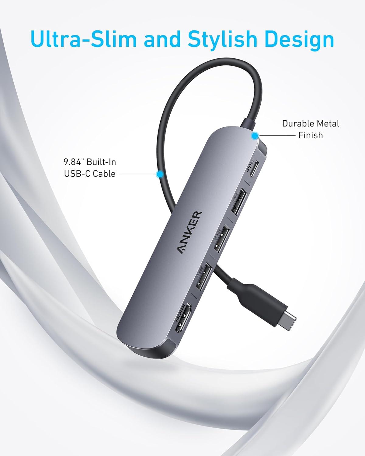 imageAnker USB C Hub 5in1 USB Hub for Laptops 4K HDMI Multiport Adapter with 90W Max Power Delivery USBC amp USBA Data Ports USB C Dongle Compact for MacBook Dell and More Charger Not Included
