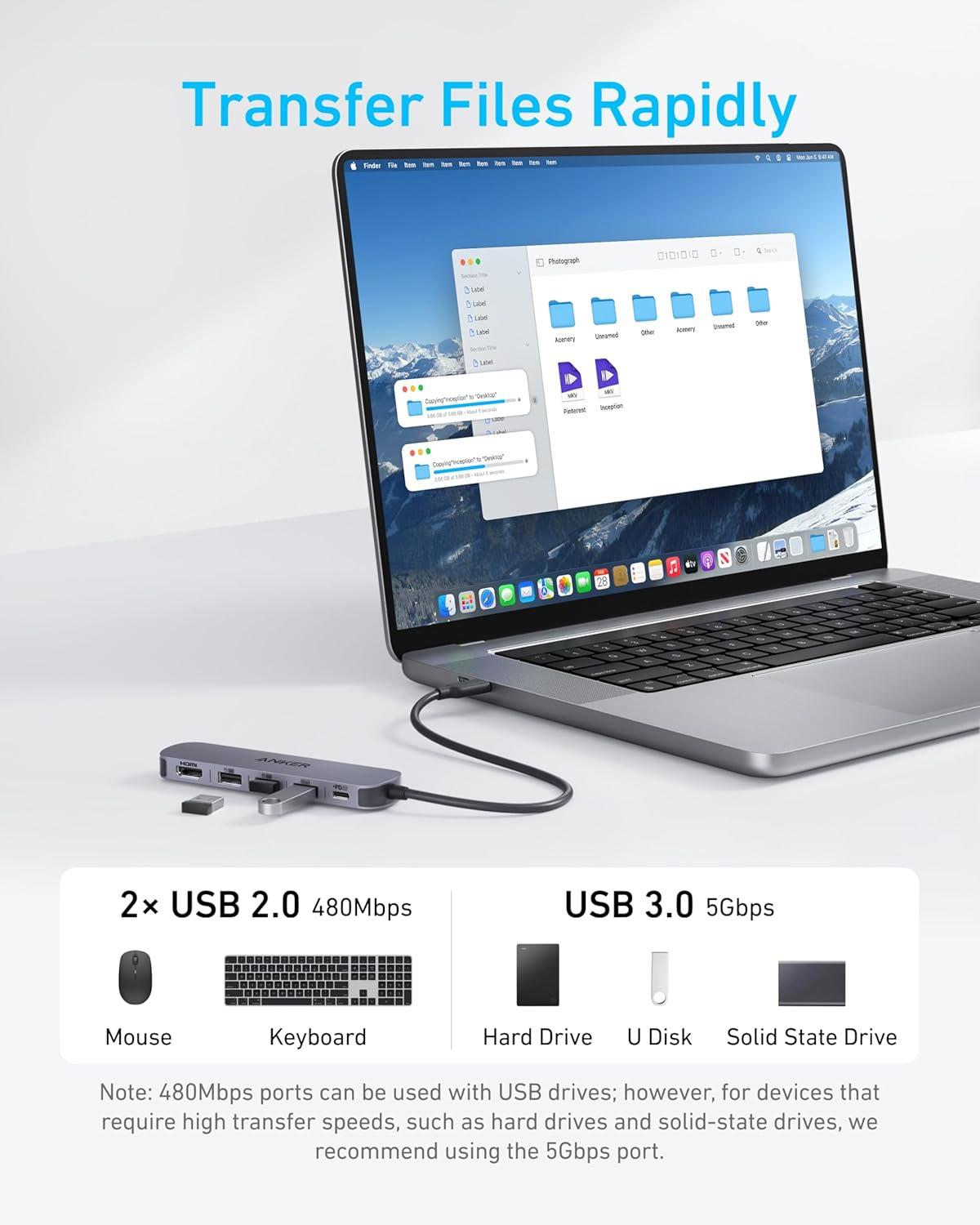 imageAnker USB C Hub 5in1 USB Hub for Laptops 4K HDMI Multiport Adapter with 90W Max Power Delivery USBC amp USBA Data Ports USB C Dongle Compact for MacBook Dell and More Charger Not Included
