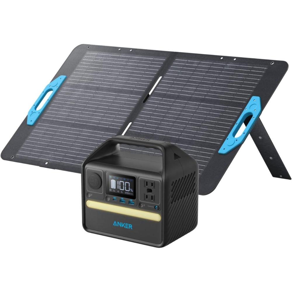 imageAnker 521 Portable Power Station Upgraded with LiFePO4 Battery 256Wh 6Port PowerHouse 300W Peak 600W Solar Generator with 100W Solar Panel 2 AC Outlets 60W USBC PD Output Outdoor GeneratorAnker 521 Portable Power Station  1100 W SolarPanel